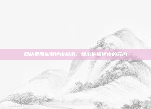 网站页面加载速度检测:找出拖慢速度的元凶